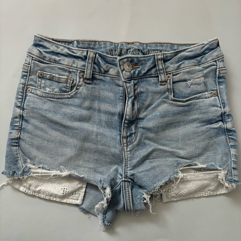 American Eagle Outfitters Light Blue Distressed Jean Shorts